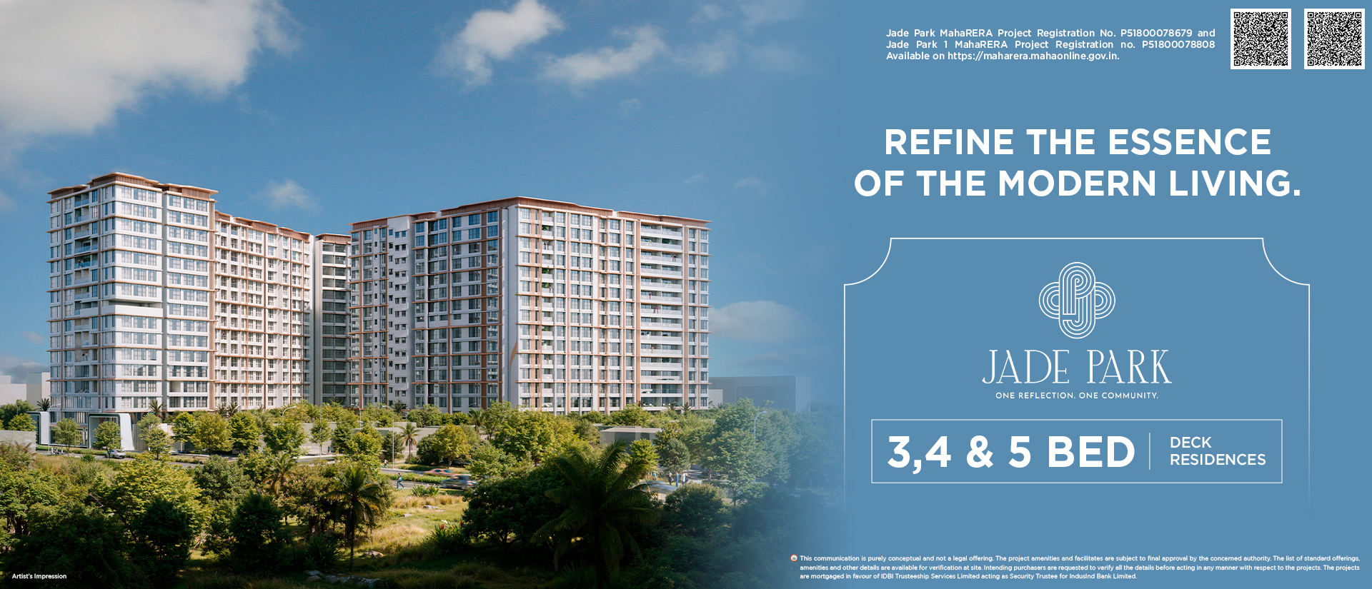 Jade Park luxury 3, 4 & 5 BED deck residences in Vile Parle West modern living banner